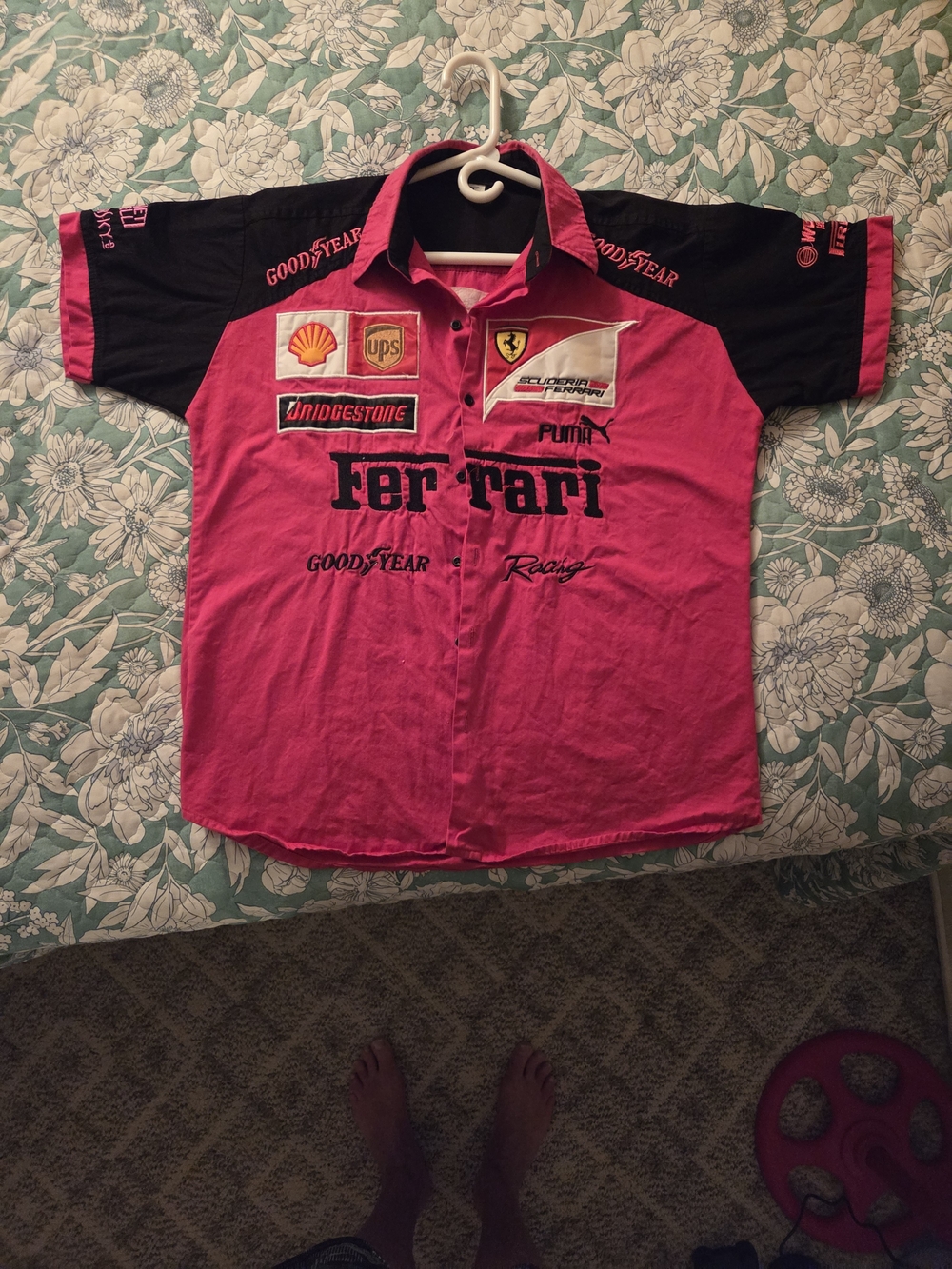 Puma Ferrari-Style Button Down Shirt in Pink and Black Size SMALL